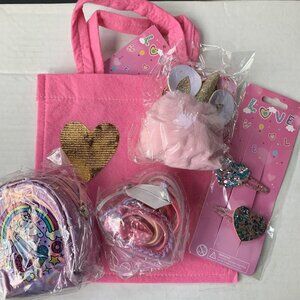 Girls Valentine’s Favors Gift Set Unicorn Coin Purse Key Chain  Hair Ties & Clip